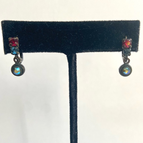 Sorrelli Red and Blue Crystal Earrings - Picture 2 of 13
